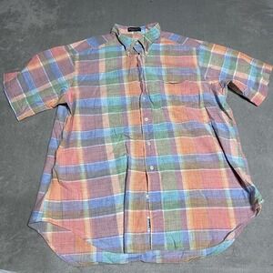 Tuttle Golf Collection‎ Mens XL Plaid Button Down Shirt Cotton Short Sleeve USA